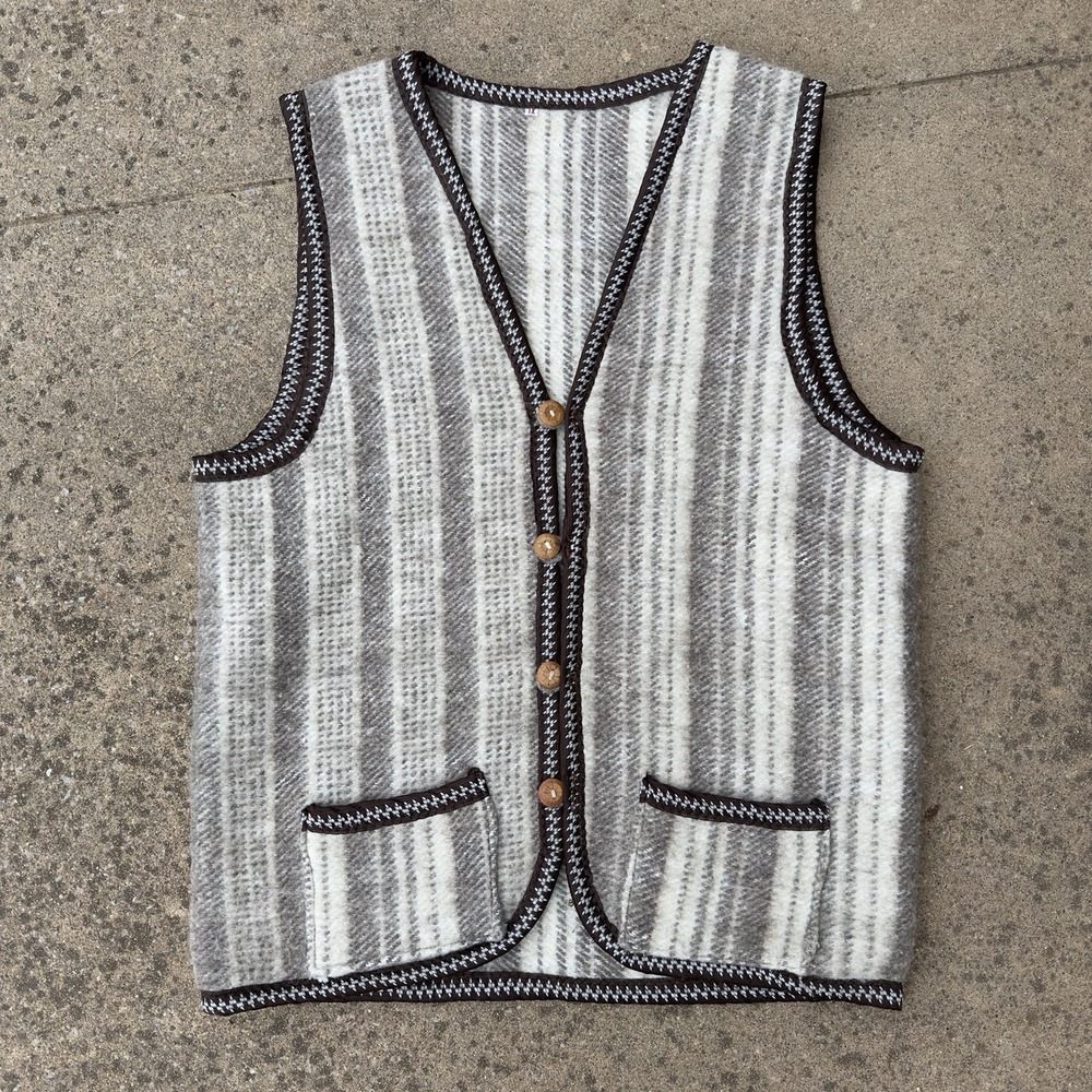 Vintage Homemade Wool Cardigan Sweater Vest Mens Size XL Button Nordic Southwest